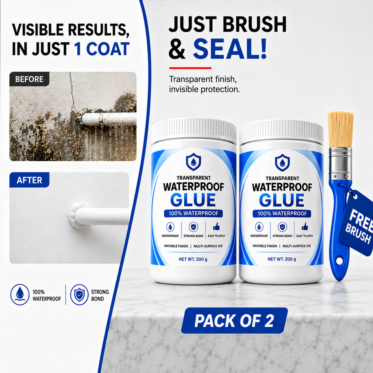 SealBond — Transparent Waterproof Glue, 200 g x 2