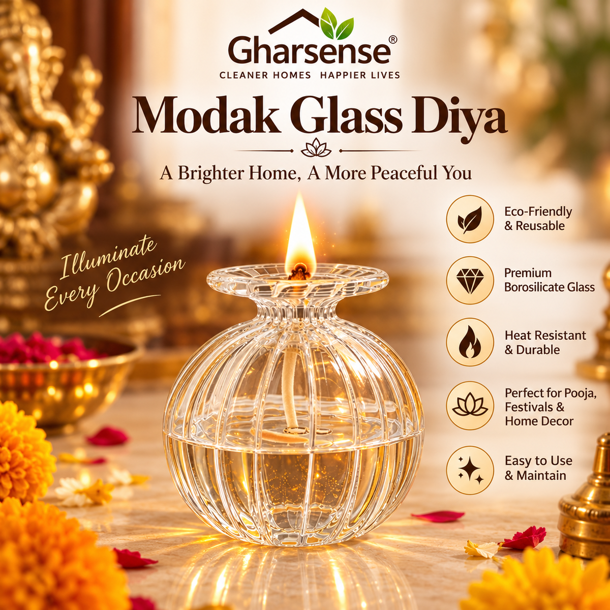 ModakDiya — Glass Oil Lamp