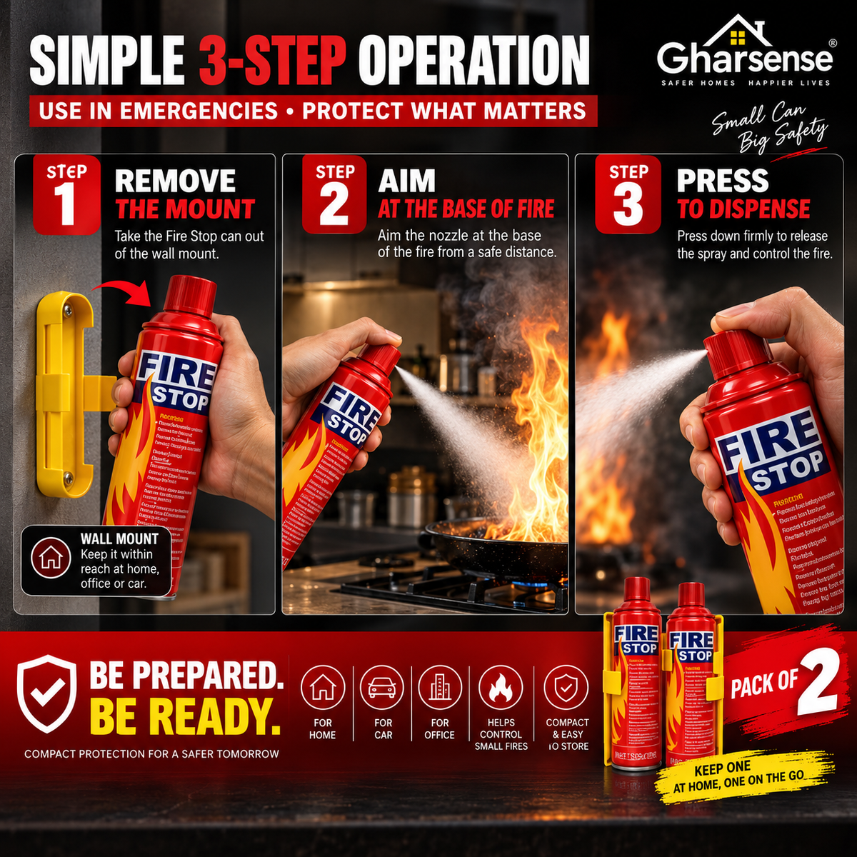 Suraksha — Portable Fire Extinguisher with Wall Mount, Pack of 2