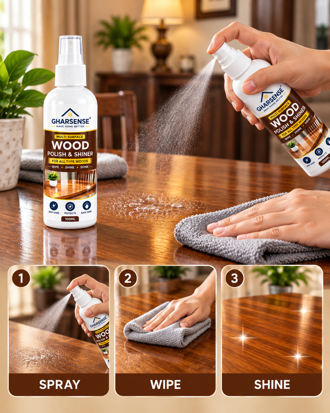 LakdiChamak — Wood Polish & Shiner Spray, 100 ml