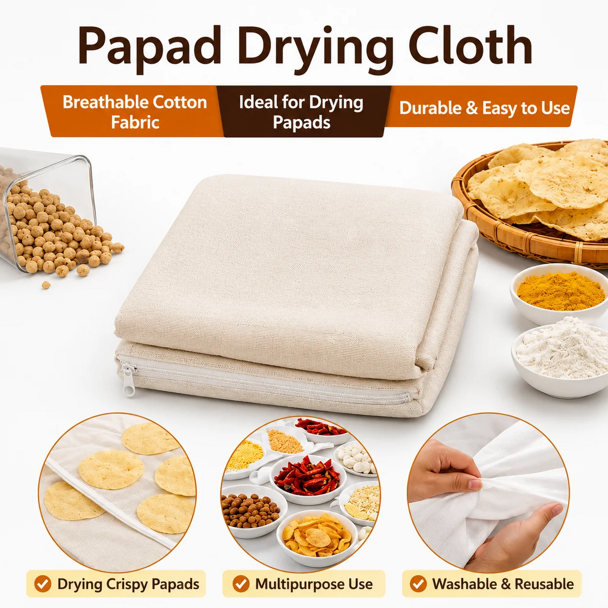 DhoopDry — Cotton Food Drying Net with Mesh Cover